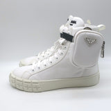 Prada Wheel Pouch Re-Nylon High Top Sneakers White Size 38.5