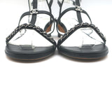 Chanel 23P Crystal CC Chain-Trimmed T-Strap Sandals Black Leather Size 37.5
