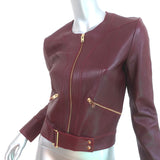 IRO Broome Collarless Leather Jacket Burgundy Size 34 NEW