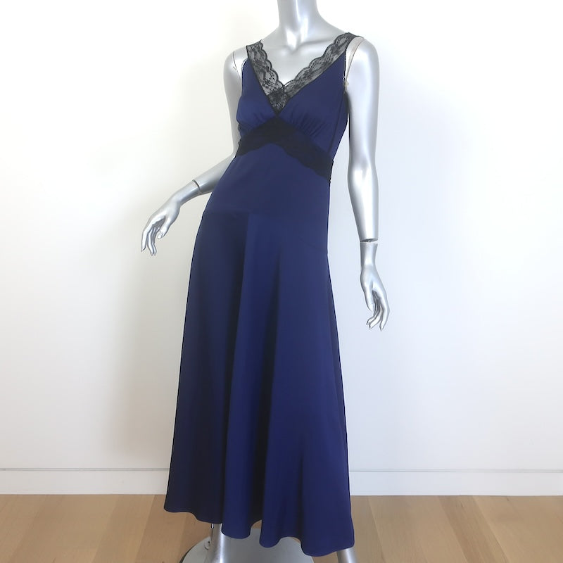 ME+EM Lace-Trimmed Satin Maxi Slip Dress Navy/Black Size US 2 NEW