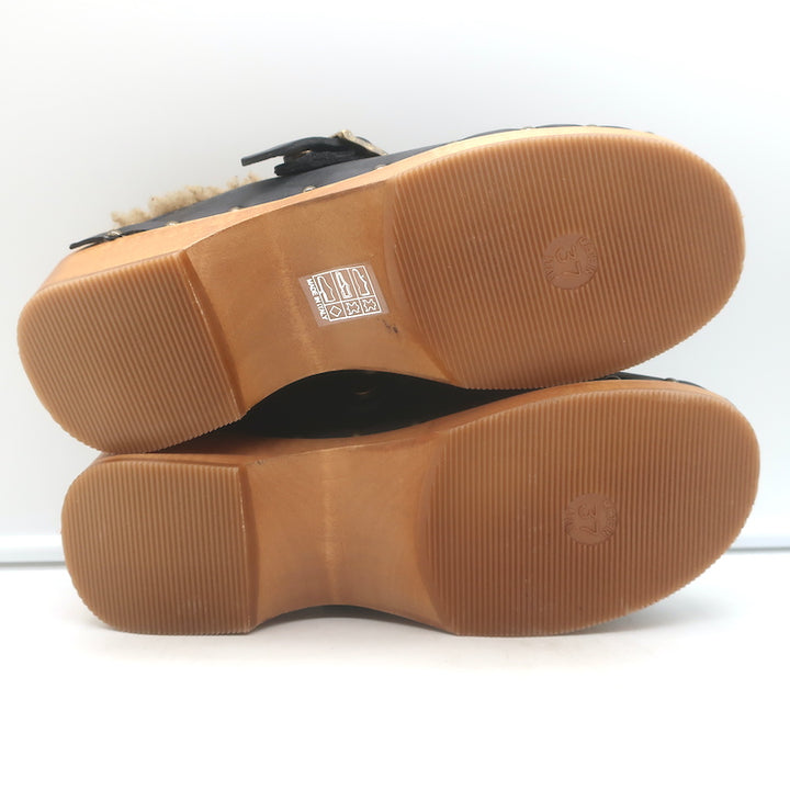 RE/DONE 70s Shearling Clogs Black Nubuck Leather Size 37