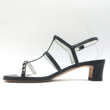 Chanel 23P Crystal CC Chain-Trimmed T-Strap Sandals Black Leather Size 37.5