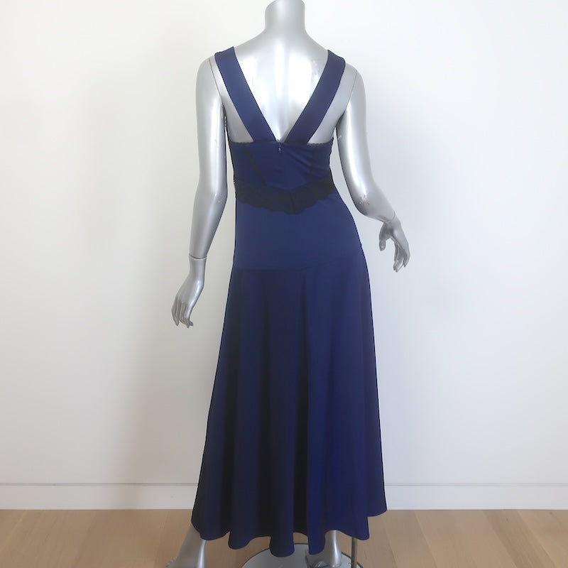 ME+EM Lace-Trimmed Satin Maxi Slip Dress Navy/Black Size US 2 NEW