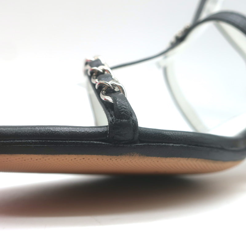 Chanel 23P Crystal CC Chain-Trimmed T-Strap Sandals Black Leather Size 37.5