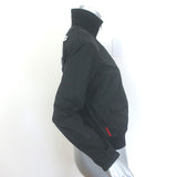 Authentic Prada Linea Rossa patch-embellished black nylon zip-up jacket, pre-owned, size 42