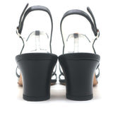 Chanel 23P Crystal CC Chain-Trimmed T-Strap Sandals Black Leather Size 37.5