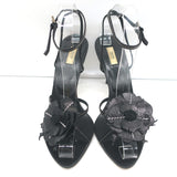 Vintage Prada Flower Sandals Black Leather Size 37 Ankle Strap Heels