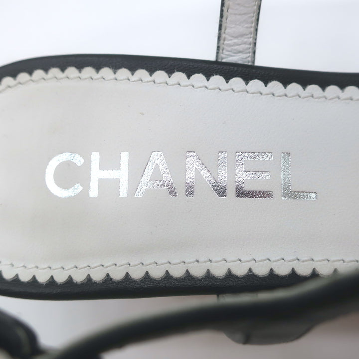 Chanel 23P Crystal CC Chain-Trimmed T-Strap Sandals Black Leather Size 37.5