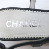Chanel 23P Crystal CC Chain-Trimmed T-Strap Sandals Black Leather Size 37.5