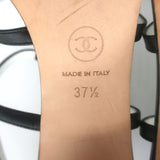 Chanel 23P Crystal CC Chain-Trimmed T-Strap Sandals Black Leather Size 37.5