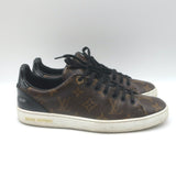 Louis Vuitton FrontRow Sneakers Brown Monogram Canvas & Black Patent Size 37.5