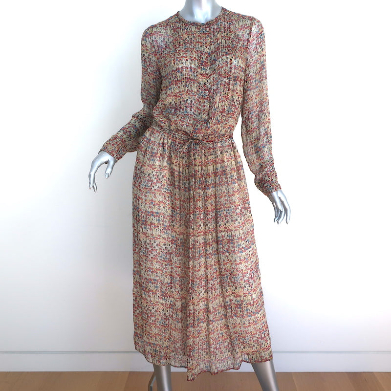 Isabel Marant Etoile Midi Dress Pleated Multicolor Printed Silk Celebrity Owned