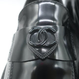 Chanel 24K Heart CC Quilted-Platform Loafers Black Shiny Leather Size 37.5