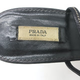 Vintage Prada Flower Sandals Black Leather Size 37 Ankle Strap Heels