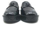 Chanel 24K Heart CC Quilted-Platform Loafers Black Shiny Leather Size 37.5