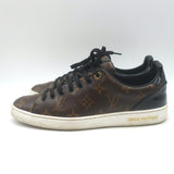 Louis Vuitton FrontRow Sneakers Brown Monogram Canvas & Black Patent Size 37.5