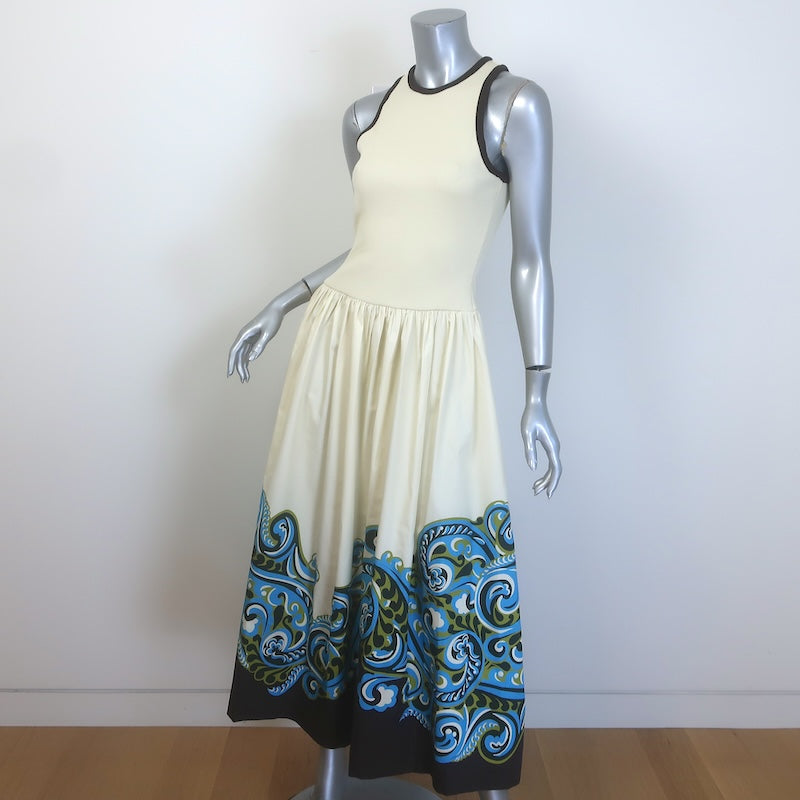 Alemais Natalia Tank Midi Dress Cream Ribbed Knit &amp; Printed Poplin Size US 2 NEW