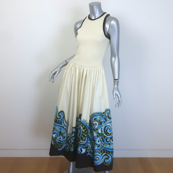 Alemais Natalia Tank Midi Dress Cream Ribbed Knit &amp; Printed Poplin Size US 2 NEW