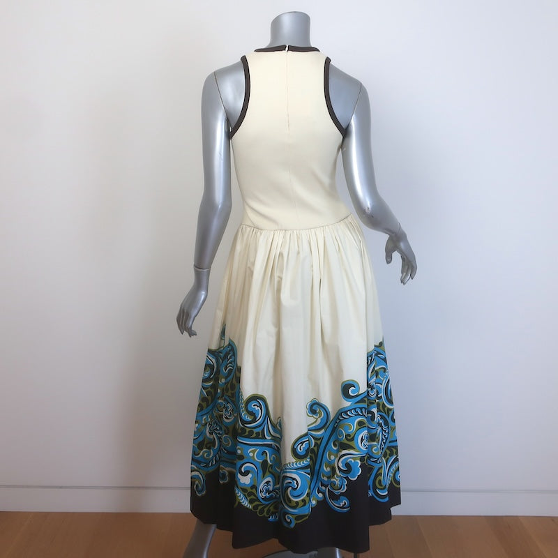 Alemais Natalia Tank Midi Dress Cream Ribbed Knit &amp; Printed Poplin Size US 2 NEW