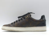 Louis Vuitton FrontRow Sneakers Brown Monogram Canvas & Black Patent Size 37.5
