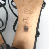 Vintage Prada Flower Sandals Black Leather Size 37 Ankle Strap Heels