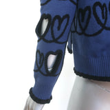Fendi navy wool-blend sweater with scribble heart embroidery and cutout detail — authentic pre-owned, gently worn