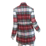 L'Agence Martine Zip-Front Coat Red Wool-Blend Plaid Size Small NEW