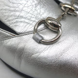 Gucci Kira Metallic Leather Horsebit Flats Silver Size 38