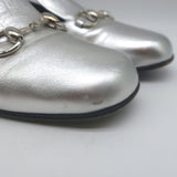 Gucci Kira Metallic Leather Horsebit Flats Silver Size 38