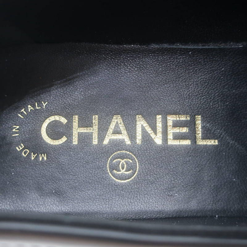 Chanel 24K Heart CC Quilted-Platform Loafers Black Shiny Leather Size 37.5