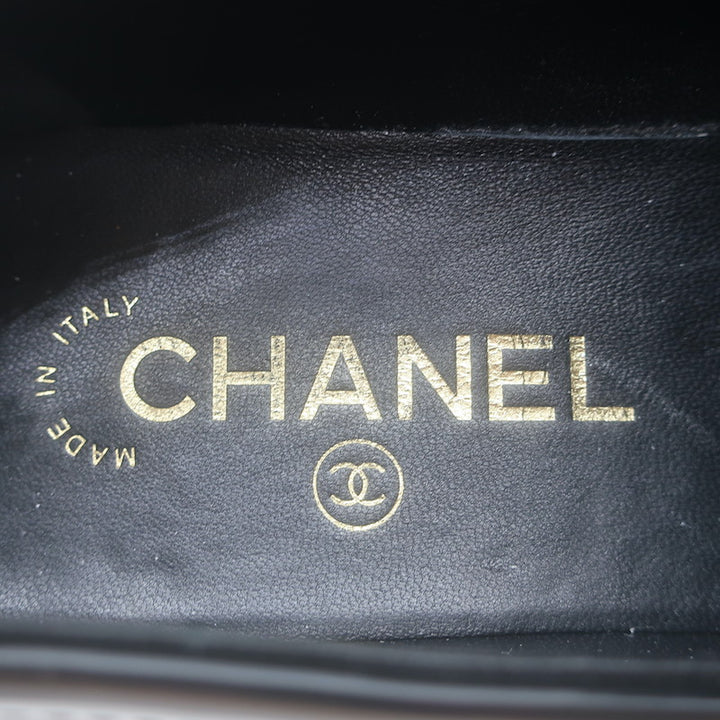 Chanel 24K Heart CC Quilted-Platform Loafers Black Shiny Leather Size 37.5