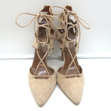 Aquazzura Belgravia Lace-Up Pumps Nude Suede Size 37.5 Pointed Toe Heels