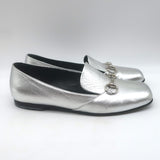 Gucci Kira Metallic Leather Horsebit Flats Silver Size 38