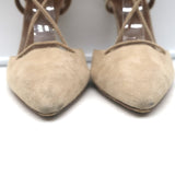 Aquazzura Belgravia Lace-Up Pumps Nude Suede Size 37.5 Pointed Toe Heels