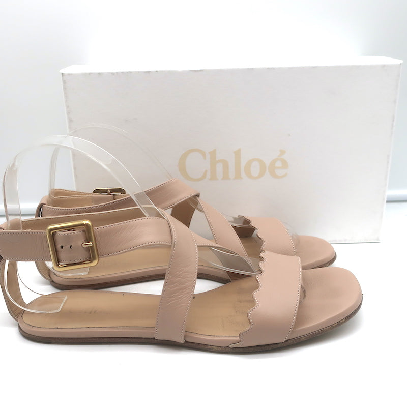 Chloe Scalloped Crisscross Flat Sandals Nude Leather Size 37 – Celebrity  Owned