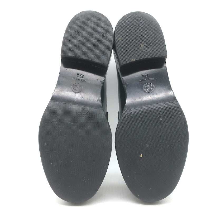 Chanel 24K Heart CC Quilted-Platform Loafers Black Shiny Leather Size 37.5