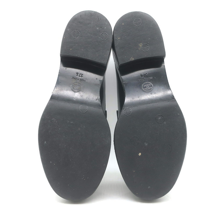 Chanel 24K Heart CC Quilted-Platform Loafers Black Shiny Leather Size 37.5