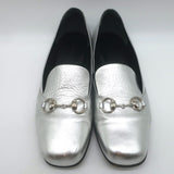 Gucci Kira Metallic Leather Horsebit Flats Silver Size 38