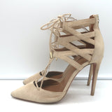 Aquazzura Belgravia Lace-Up Pumps Nude Suede Size 37.5 Pointed Toe Heels