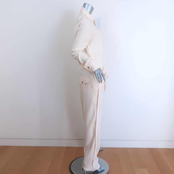 Helmut Lang Long Sleeve Jumpsuit Ivory Crepe Size Medium
