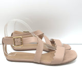 Chloe Scalloped Crisscross Flat Sandals Nude Leather Size 37