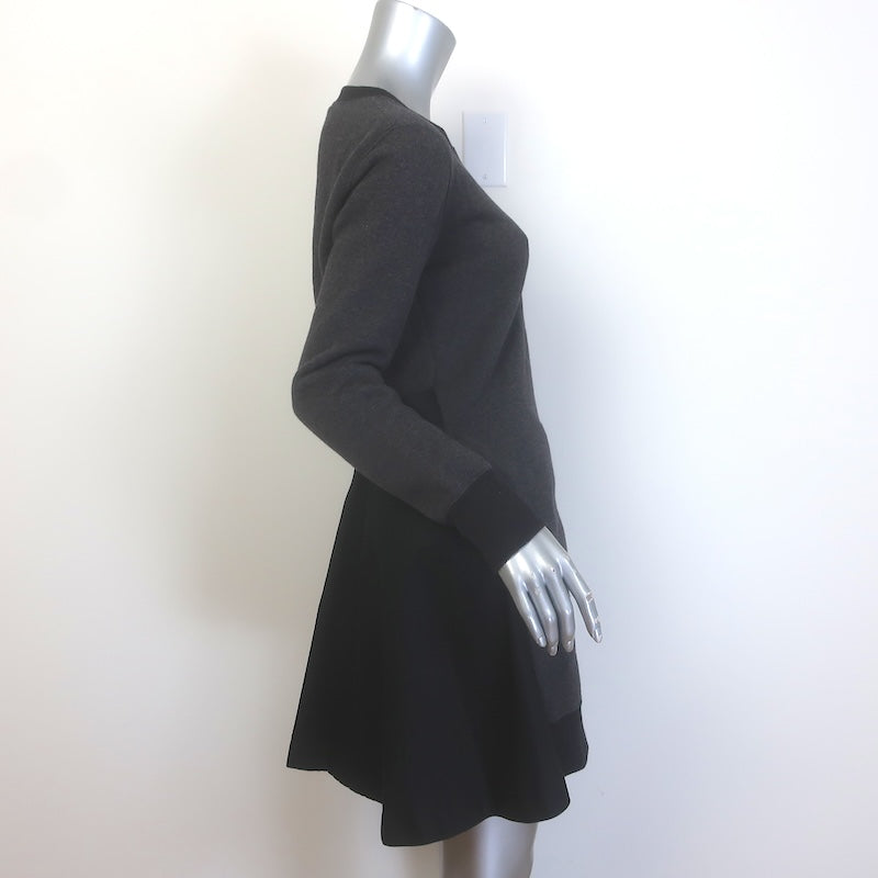 Sacai Pleated-Back Mini Sweatshirt Dress Charcoal &amp; Black Size 2
