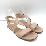 Chloe Scalloped Crisscross Flat Sandals Nude Leather Size 37