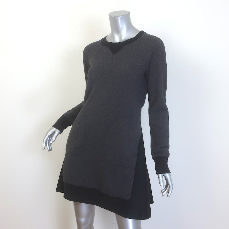 Sacai Pleated-Back Mini Sweatshirt Dress Charcoal &amp; Black Size 2