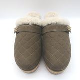 Chanel 21B CC Turnlock Cork-Platform Shearling Mules Taupe Quilted Suede Size 39