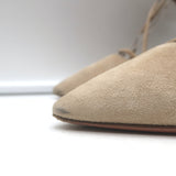 Aquazzura Belgravia Lace-Up Pumps Nude Suede Size 37.5 Pointed Toe Heels