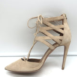 Aquazzura Belgravia Lace-Up Pumps Nude Suede Size 37.5 Pointed Toe Heels