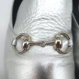 Gucci Kira Metallic Leather Horsebit Flats Silver Size 38