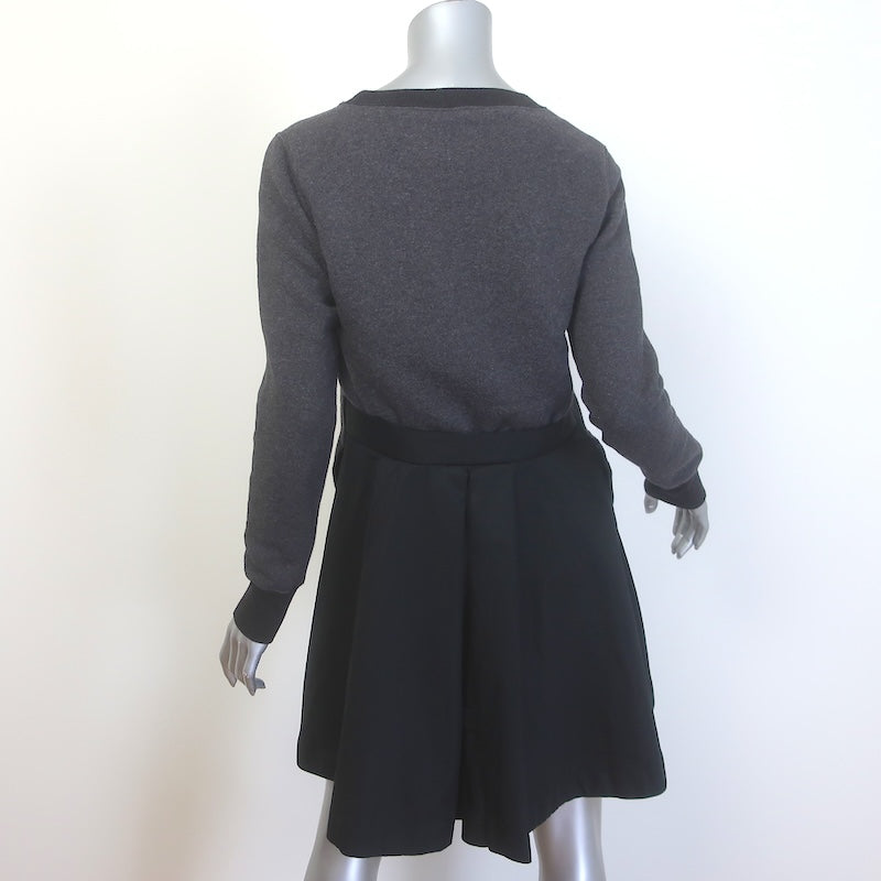 Sacai Pleated-Back Mini Sweatshirt Dress Charcoal &amp; Black Size 2