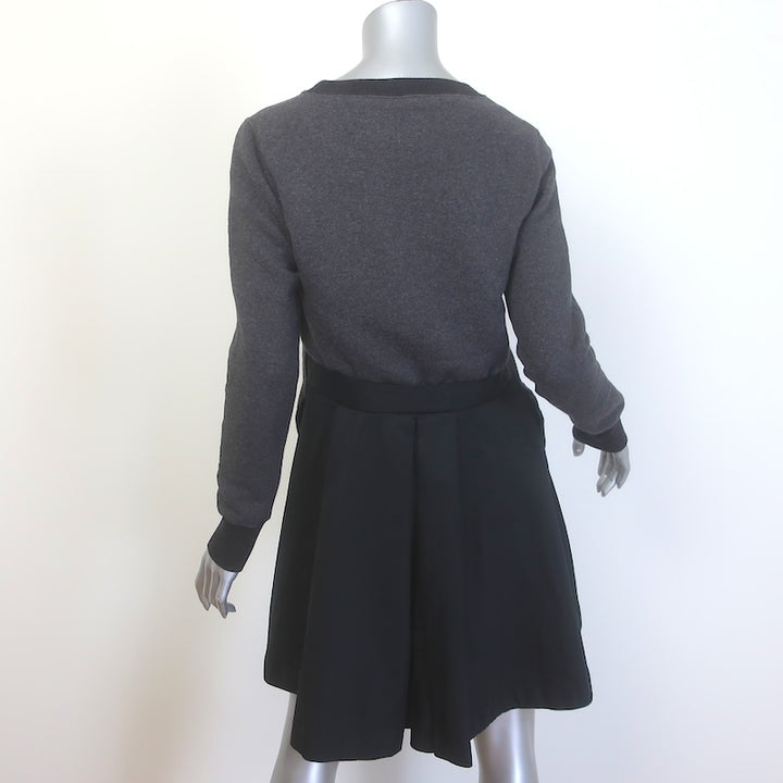 Sacai Pleated-Back Mini Sweatshirt Dress Charcoal &amp; Black Size 2